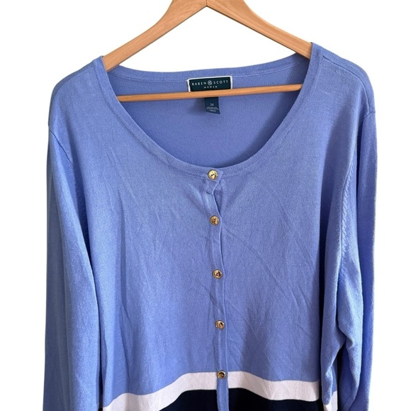 Karen Scott Women's Blue Plus Size Color Blocked Cardigan 3X Spring Lightweight - Picture 8 of 13